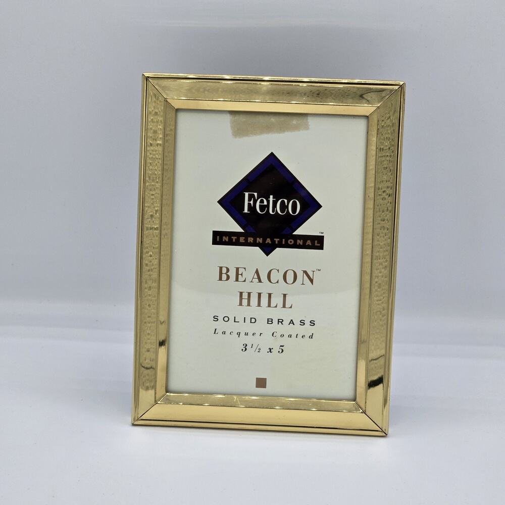 Vtg Fetco MCM Solid Brass Lacquer Coated Picture Frame 3 1/2 × 5 Photos